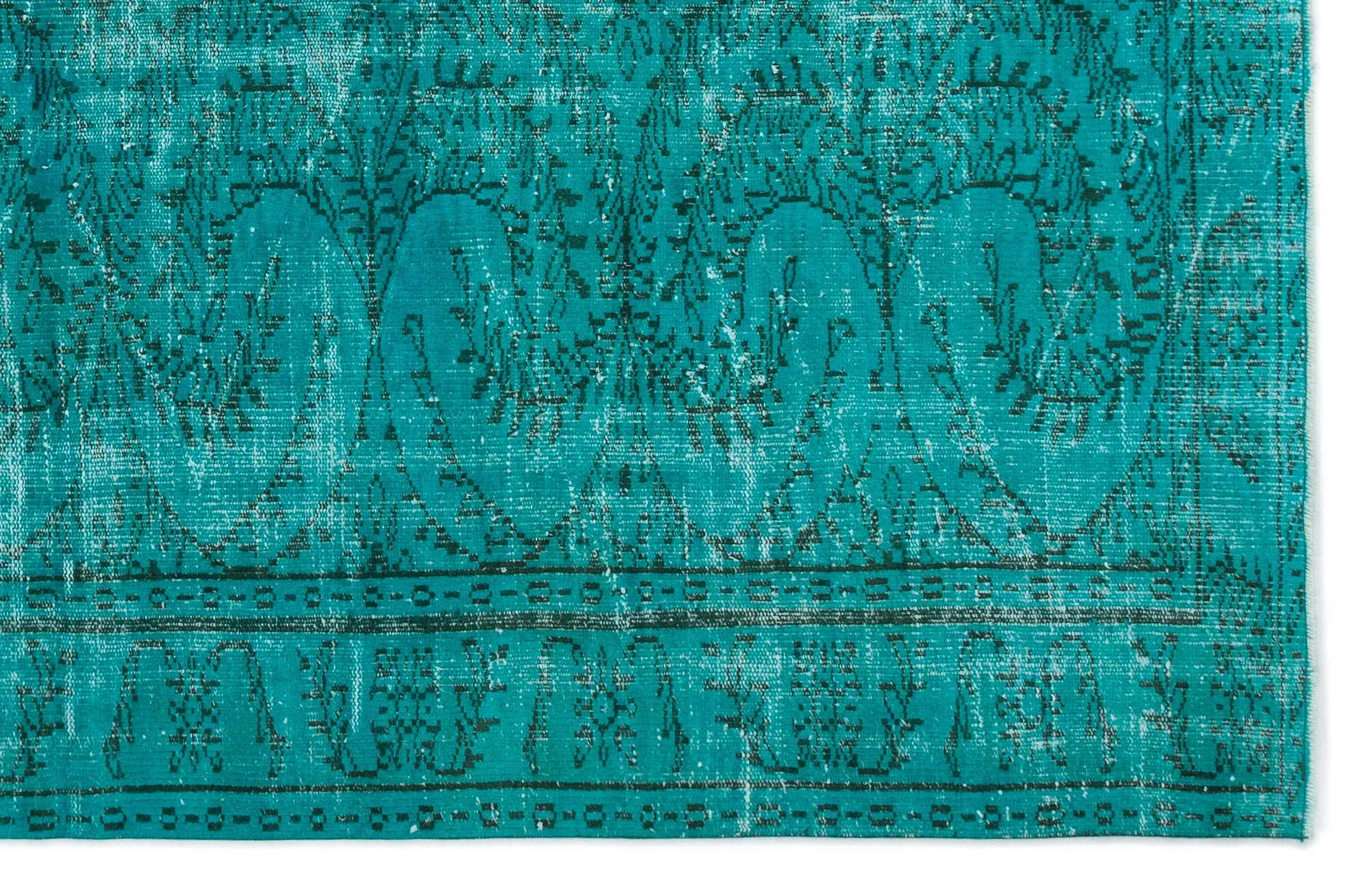 Retro Design Turquoise Over Dyed Vintage Rug 6'0'' x 9'3'' ft 183 x 281 cm