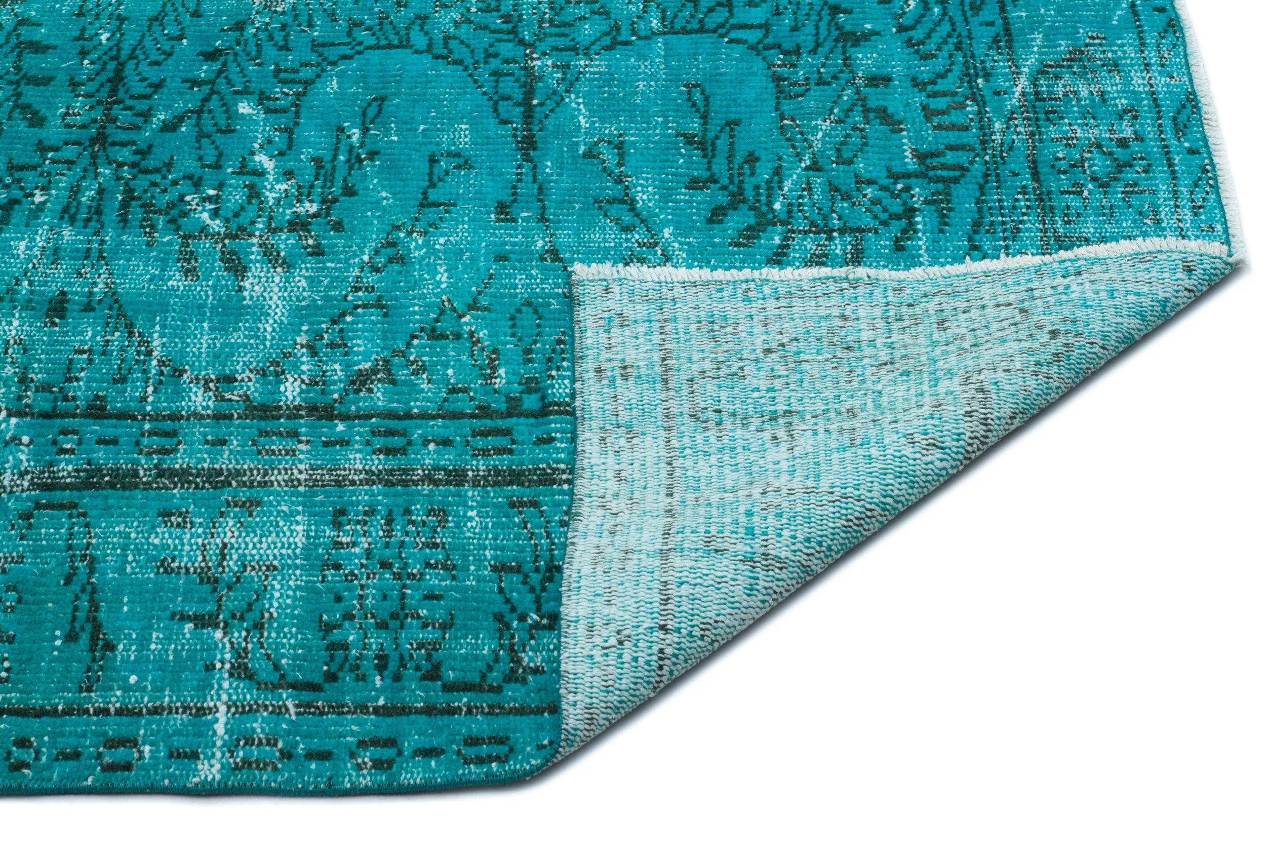 Retro Design Turquoise Over Dyed Vintage Rug 6'0'' x 9'3'' ft 183 x 281 cm