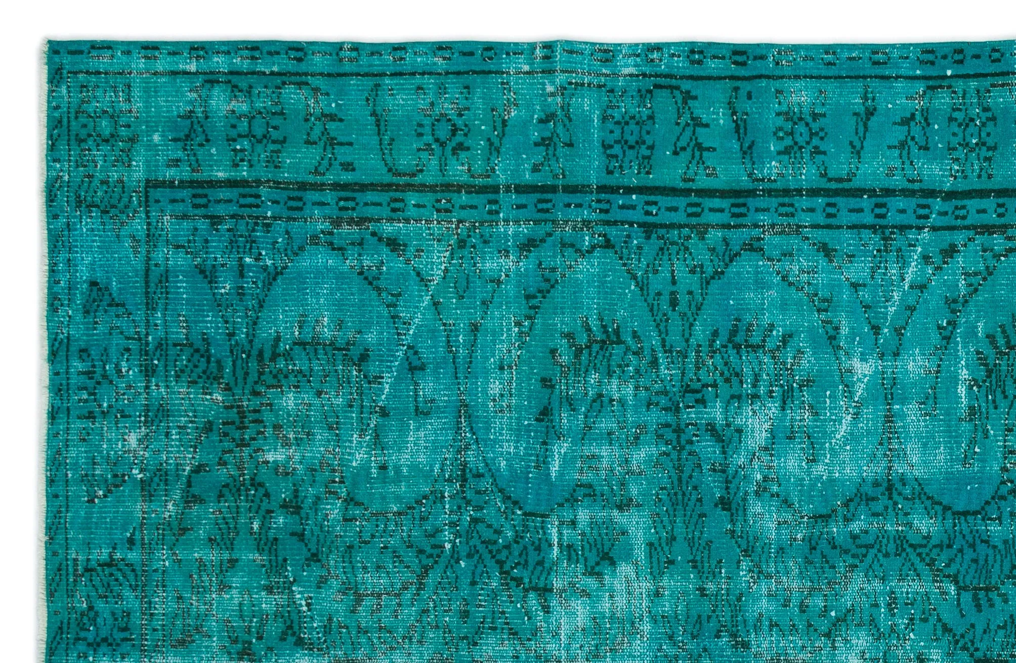 Retro Design Turquoise Over Dyed Vintage Rug 6'0'' x 9'3'' ft 183 x 281 cm