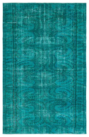 Retro Design Turquoise Over Dyed Vintage Rug 6'0'' x 9'3'' ft 183 x 281 cm