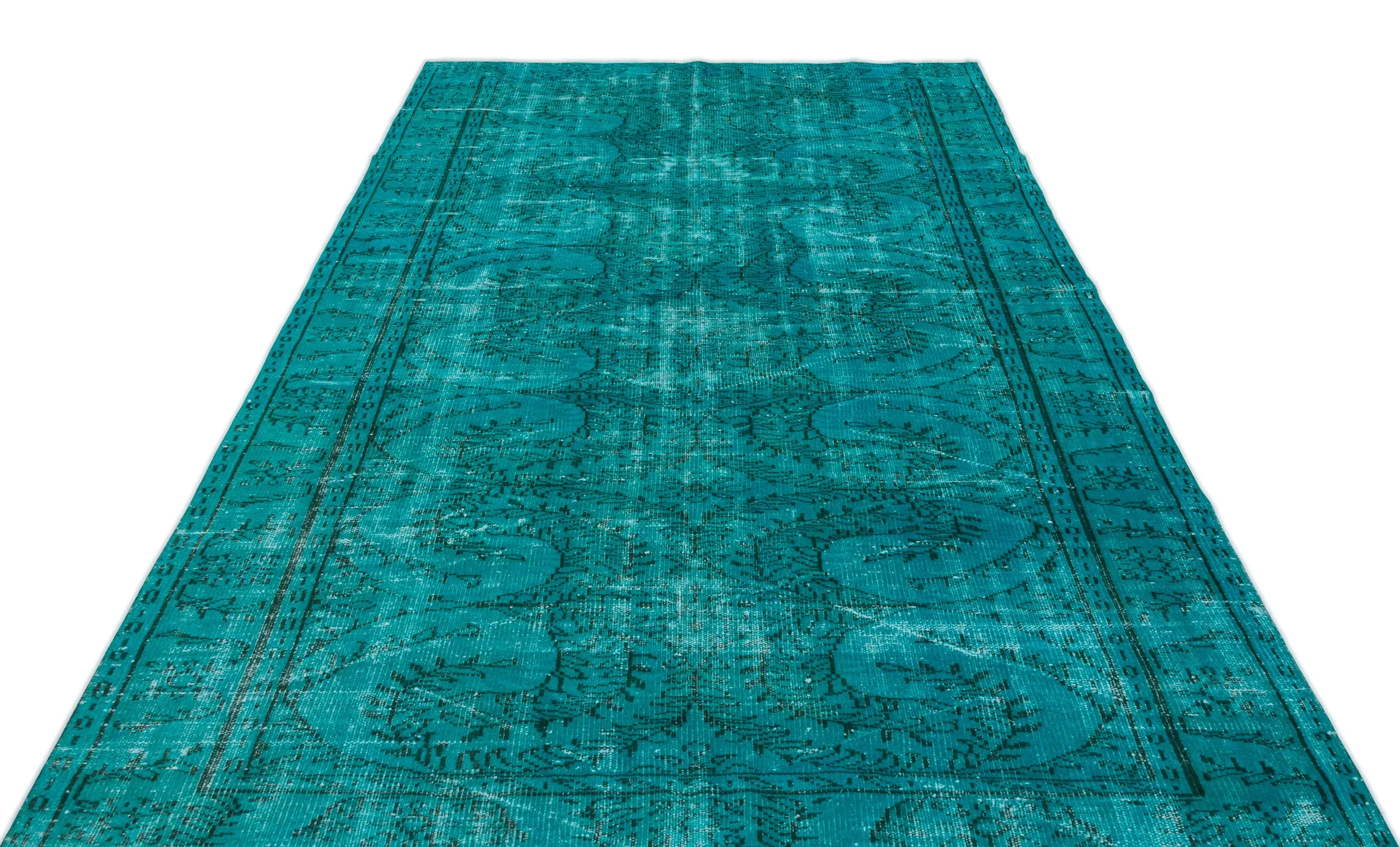 Retro Design Turquoise Over Dyed Vintage Rug 6'0'' x 9'3'' ft 183 x 281 cm