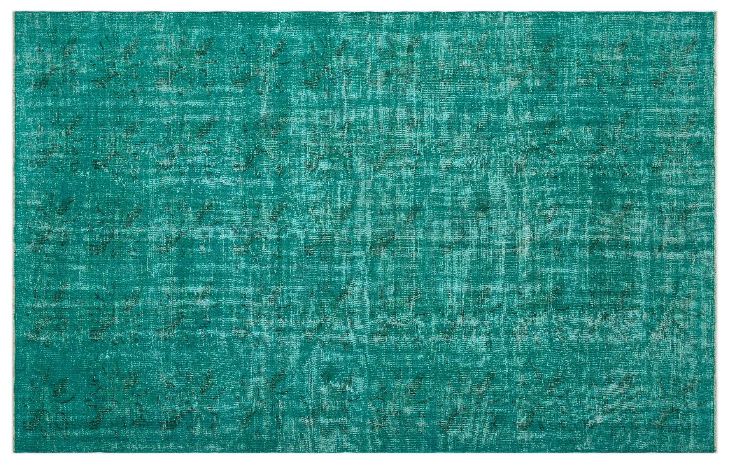 Retro Design Turquoise Over Dyed Vintage Rug 6'1'' x 9'7'' ft 186 x 291 cm