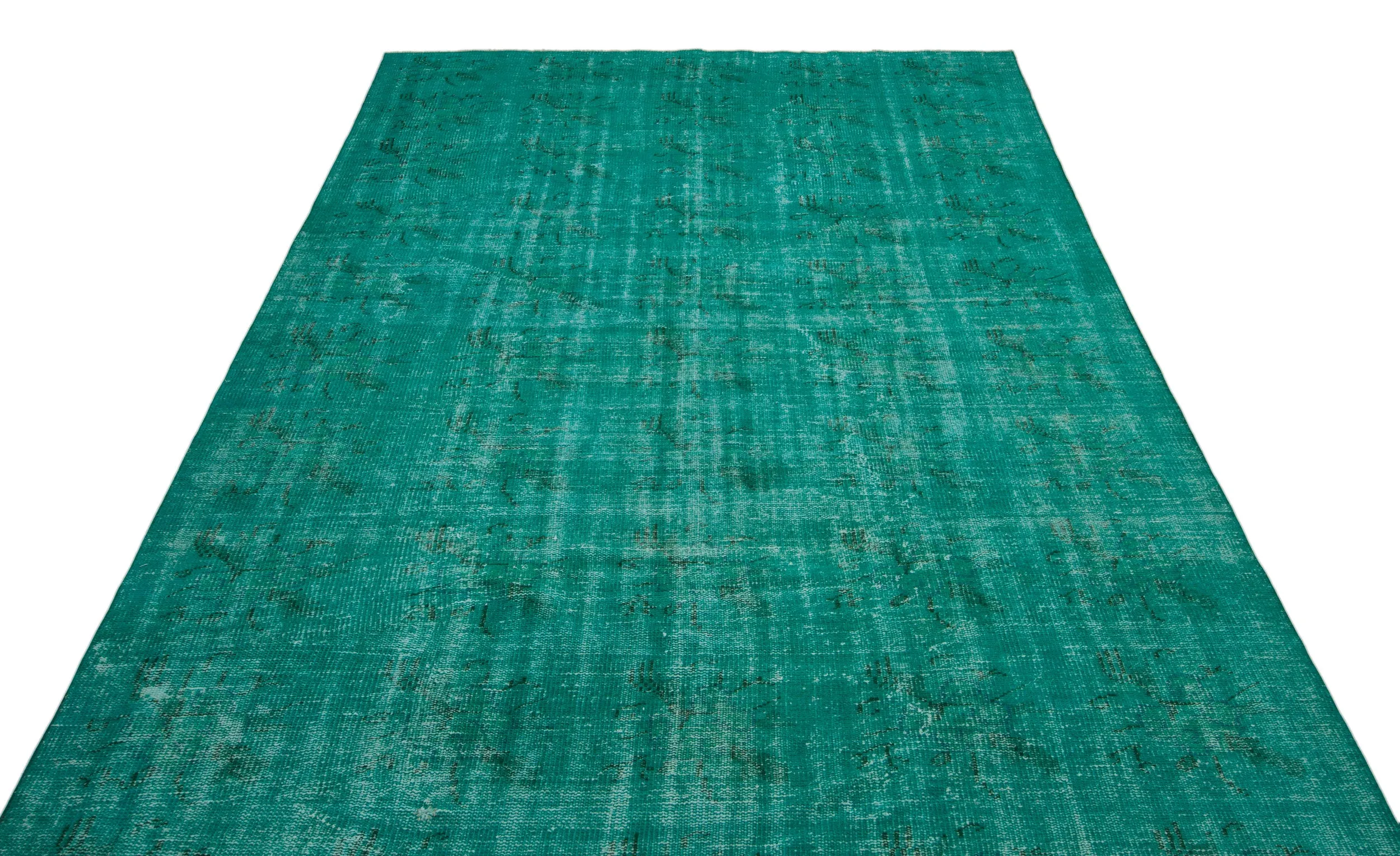 Retro Design Turquoise Over Dyed Vintage Rug 6'1'' x 9'7'' ft 186 x 291 cm