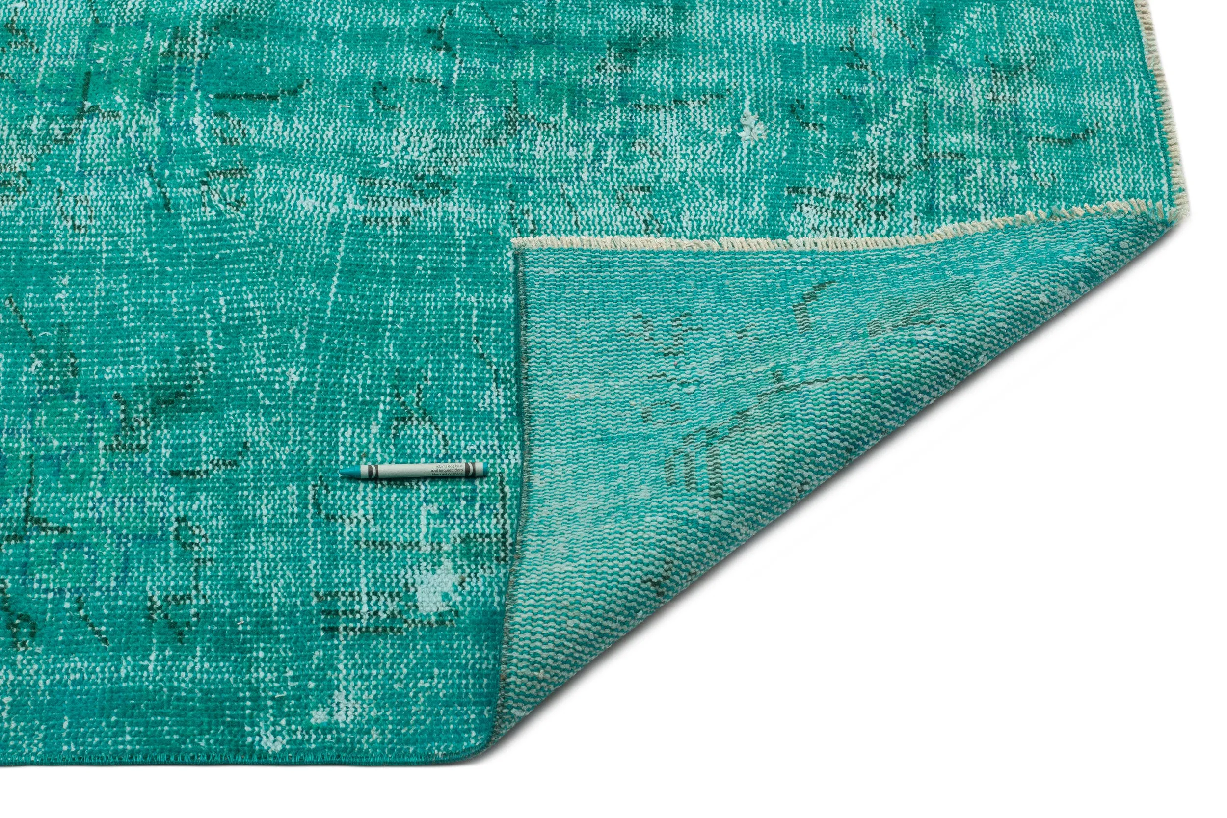 Retro Design Turquoise Over Dyed Vintage Rug 6'1'' x 9'7'' ft 186 x 291 cm