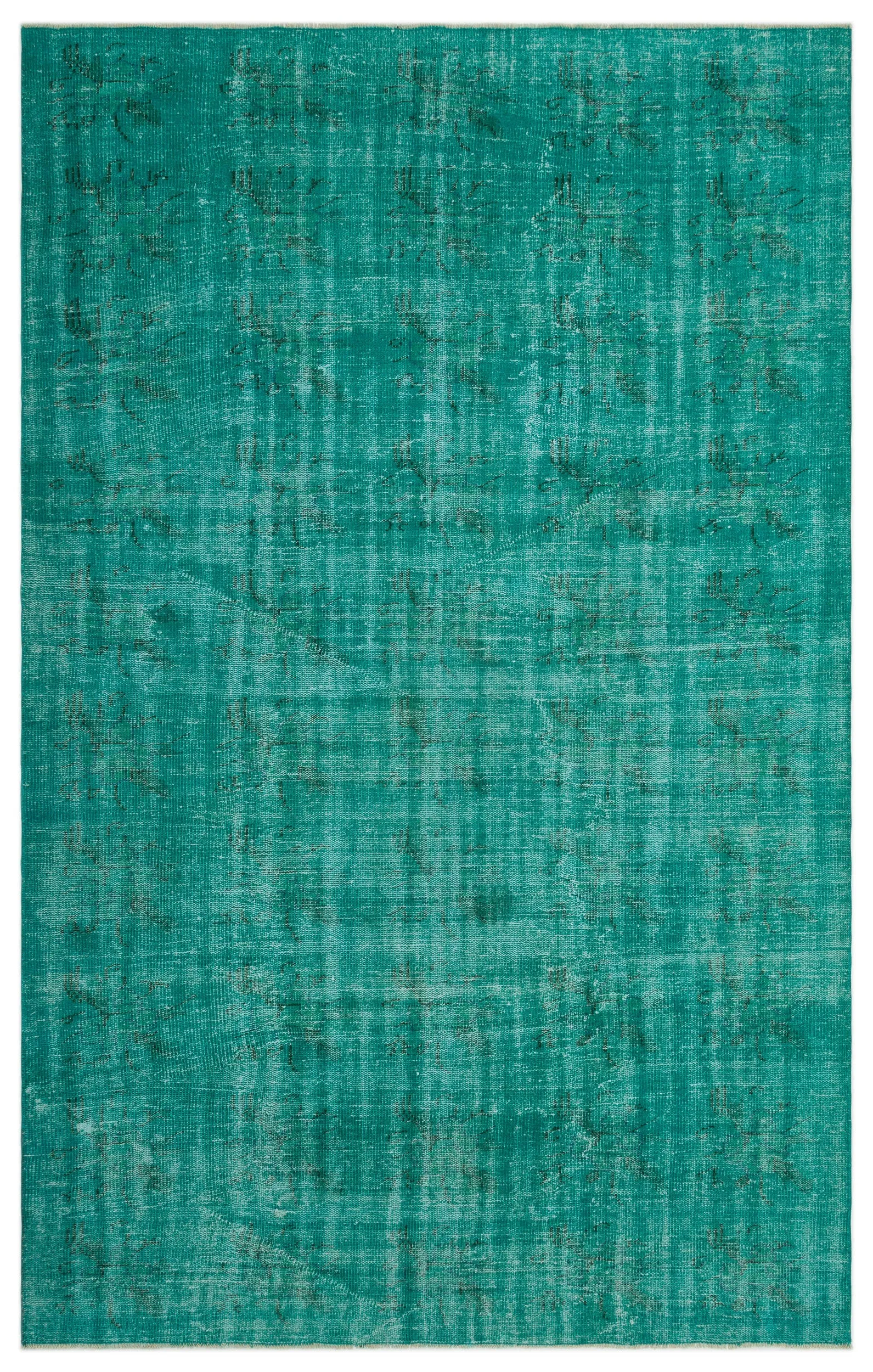Retro Design Turquoise Over Dyed Vintage Rug 6'1'' x 9'7'' ft 186 x 291 cm