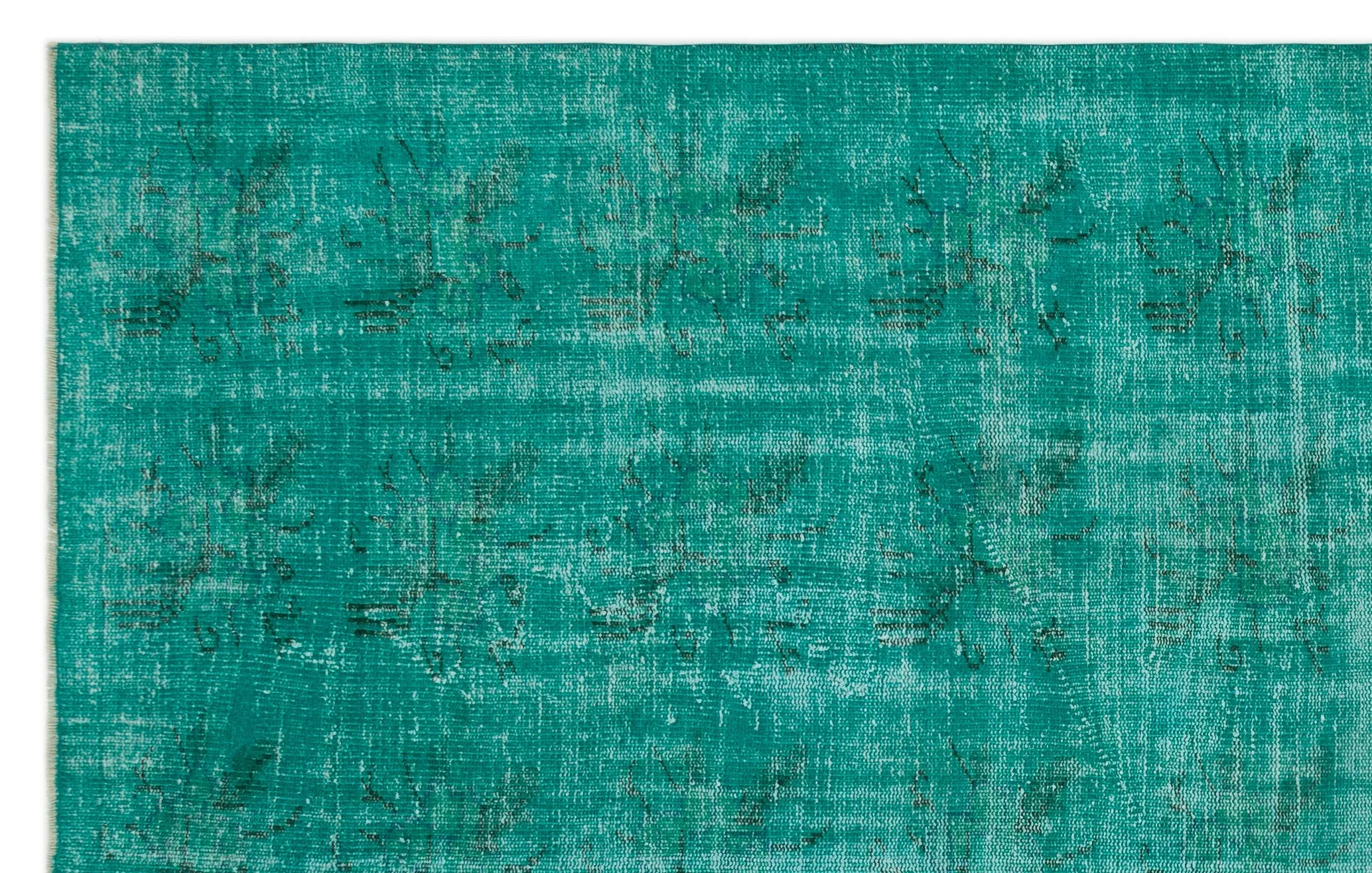 Retro Design Turquoise Over Dyed Vintage Rug 6'1'' x 9'7'' ft 186 x 291 cm