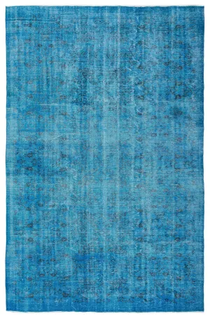 Retro Design Turquoise Over Dyed Vintage Rug 6'11'' x 10'7'' ft 211 x 323 cm