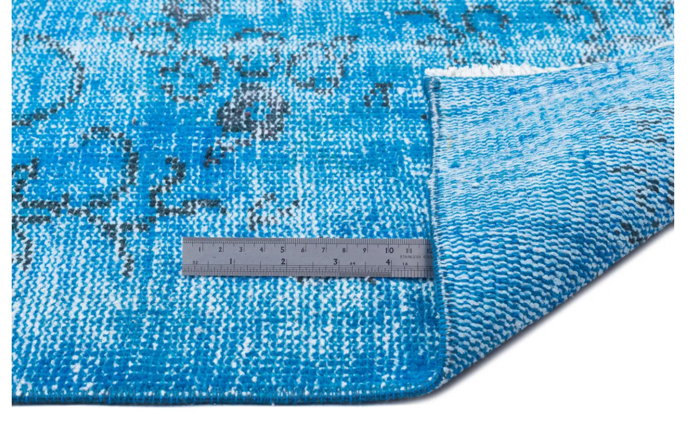Retro Design Turquoise Over Dyed Vintage Rug 6'11'' x 10'7'' ft 211 x 323 cm