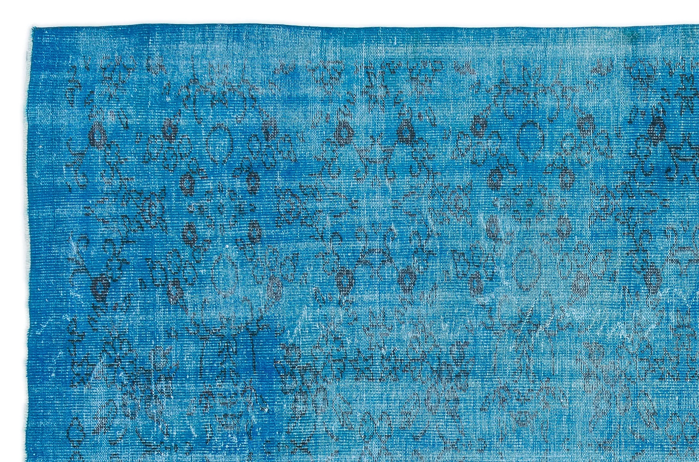 Retro Design Turquoise Over Dyed Vintage Rug 6'11'' x 10'7'' ft 211 x 323 cm