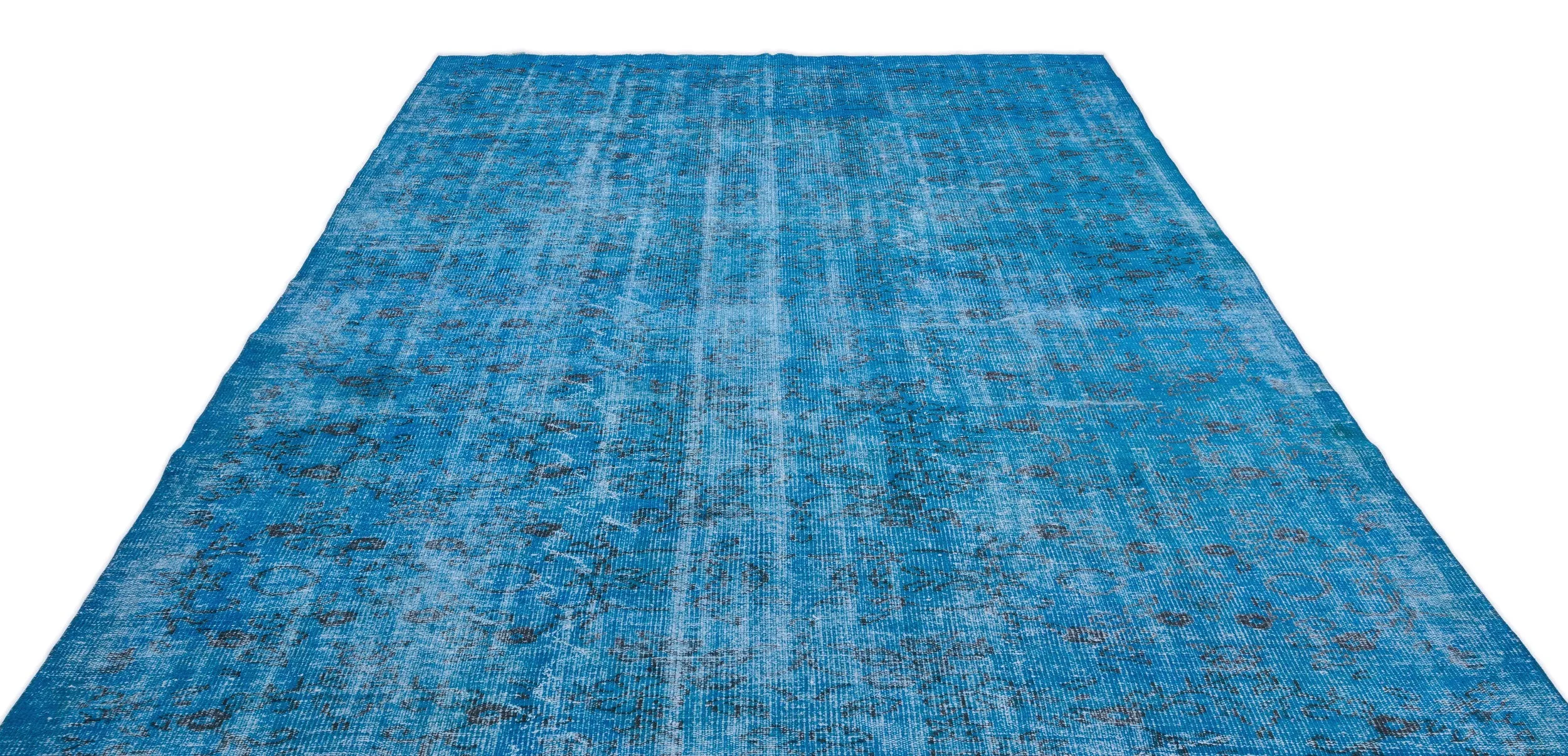 Retro Design Turquoise Over Dyed Vintage Rug 6'11'' x 10'7'' ft 211 x 323 cm