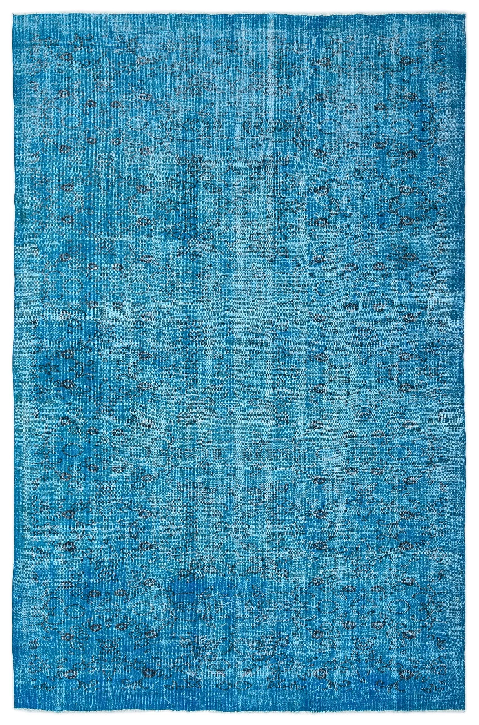 Retro Design Turquoise Over Dyed Vintage Rug 6'11'' x 10'7'' ft 211 x 323 cm