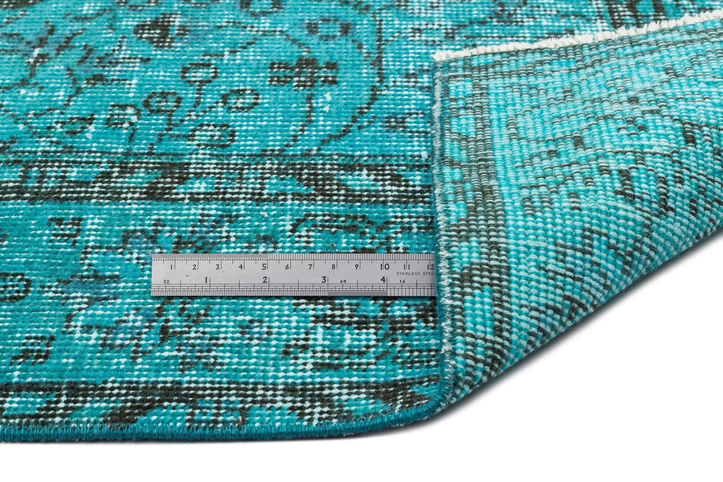 Retro Design Turquoise Over Dyed Vintage Rug 6'4'' x 9'10'' ft 194 x 300 cm