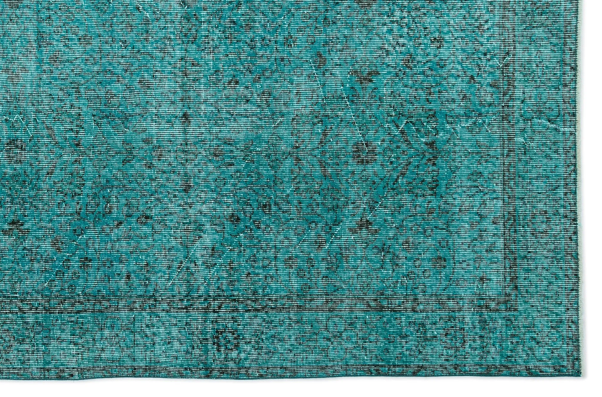 Retro Design Turquoise Over Dyed Vintage Rug 6'4'' x 9'10'' ft 194 x 300 cm