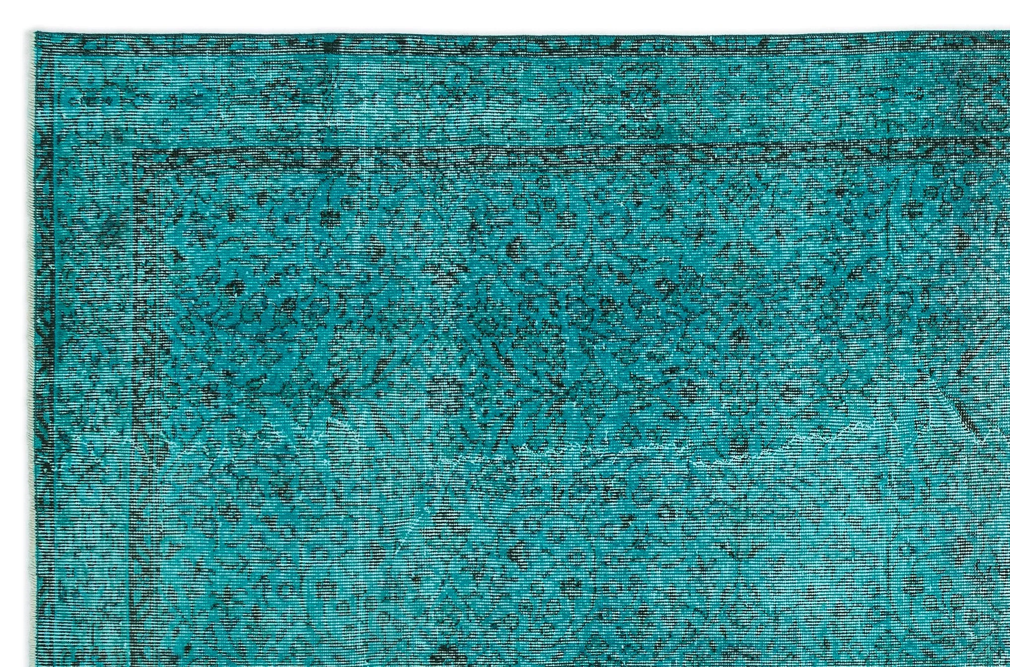 Retro Design Turquoise Over Dyed Vintage Rug 6'4'' x 9'10'' ft 194 x 300 cm
