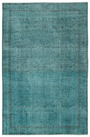 Retro Design Turquoise Over Dyed Vintage Rug 6'4'' x 9'10'' ft 194 x 300 cm