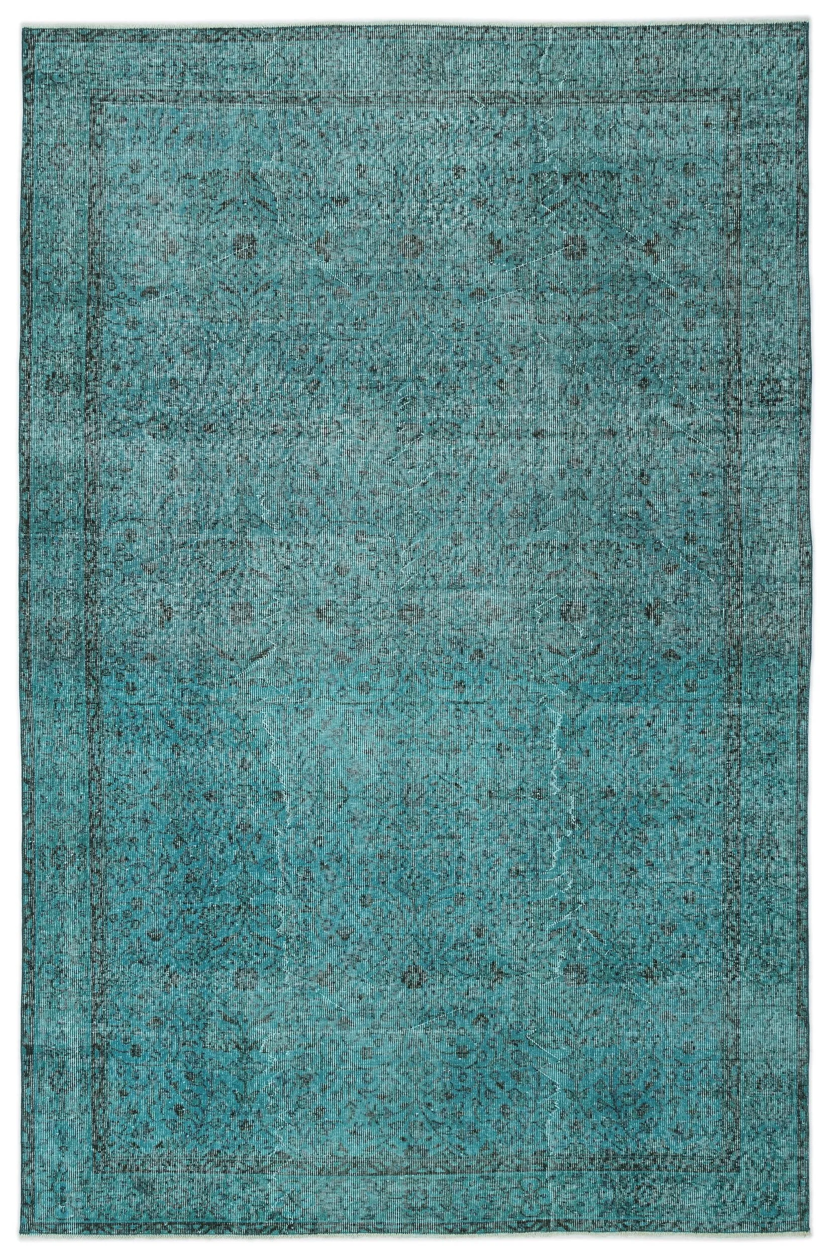 Retro Design Turquoise Over Dyed Vintage Rug 6'4'' x 9'10'' ft 194 x 300 cm