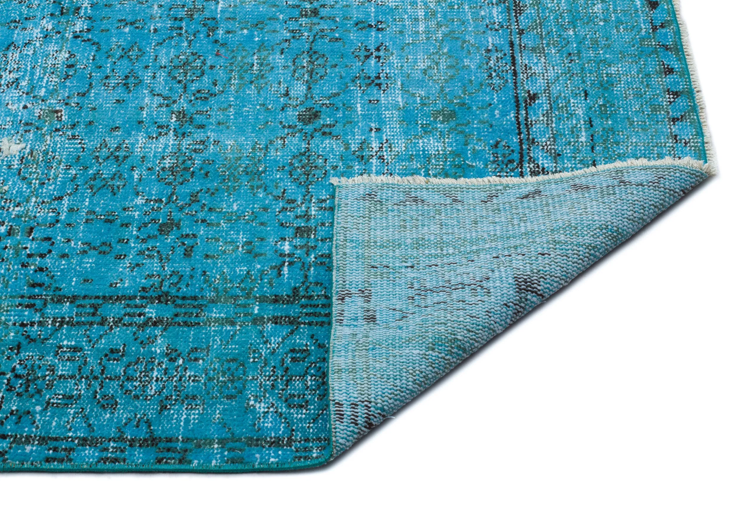 Retro Design Turquoise Over Dyed Vintage Rug 6'7'' x 9'5'' ft 200 x 287 cm