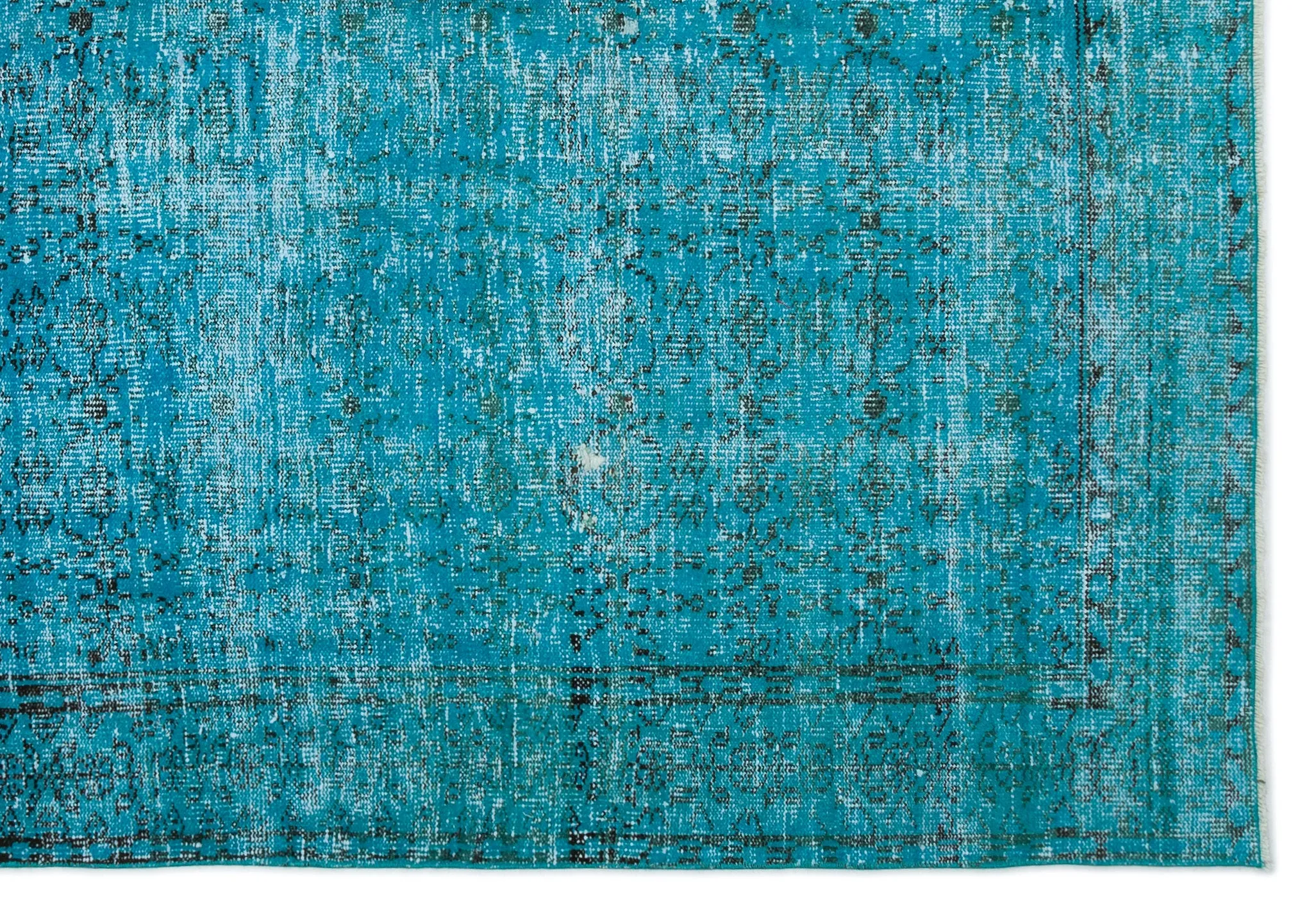 Retro Design Turquoise Over Dyed Vintage Rug 6'7'' x 9'5'' ft 200 x 287 cm