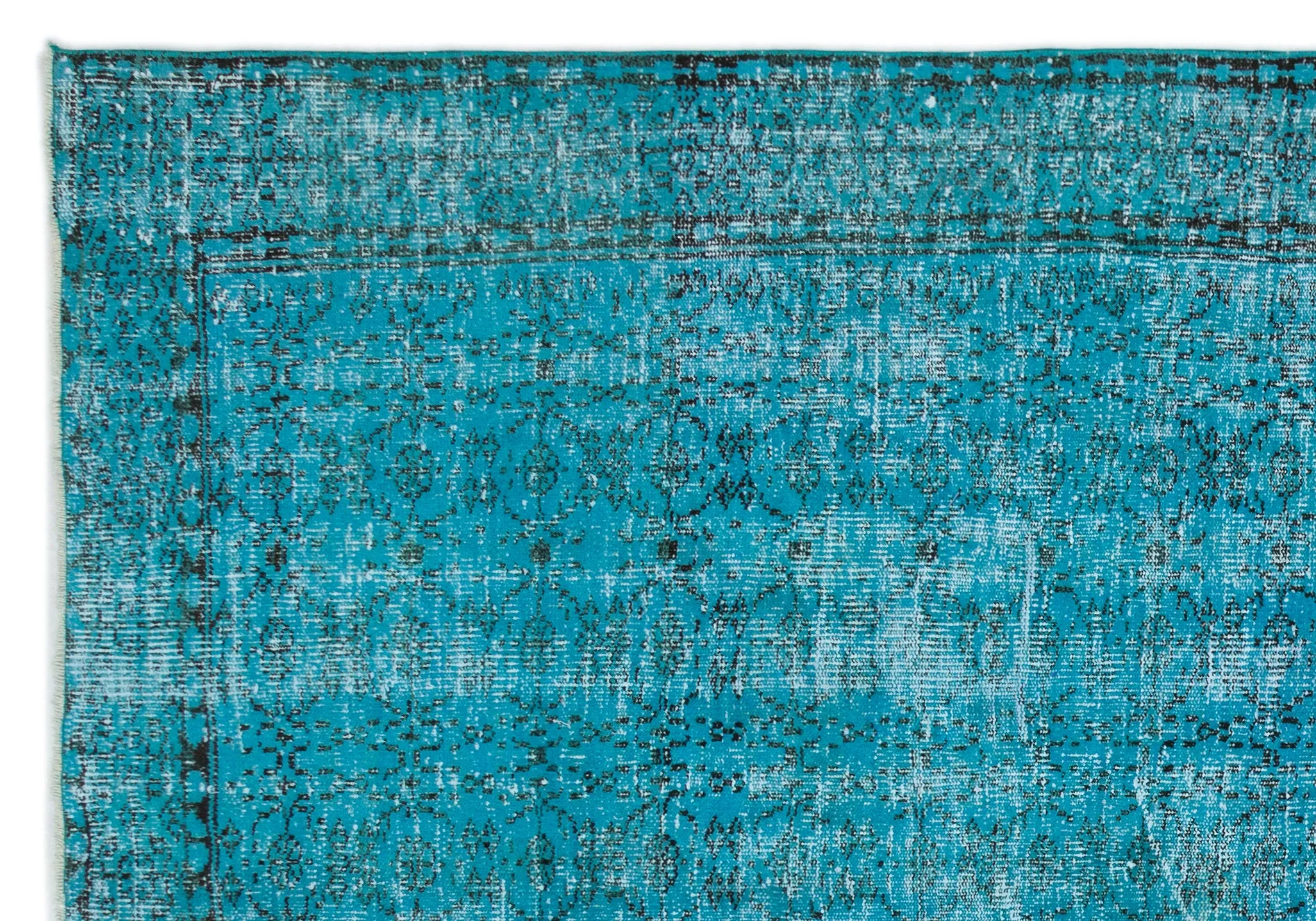 Retro Design Turquoise Over Dyed Vintage Rug 6'7'' x 9'5'' ft 200 x 287 cm