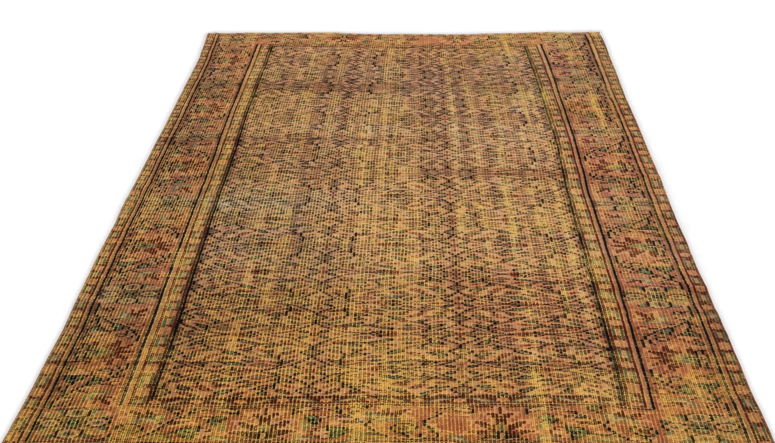 Retro Design Yellow Over Dyed Vintage Rug 5'3'' x 8'6'' ft 160 x 260 cm