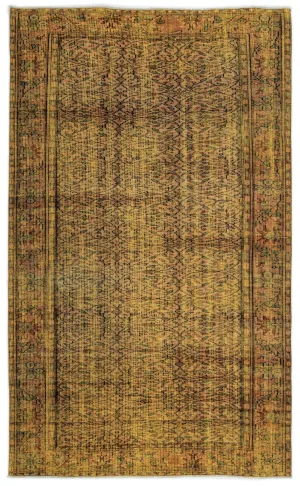 Retro Design Yellow Over Dyed Vintage Rug 5'3'' x 8'6'' ft 160 x 260 cm