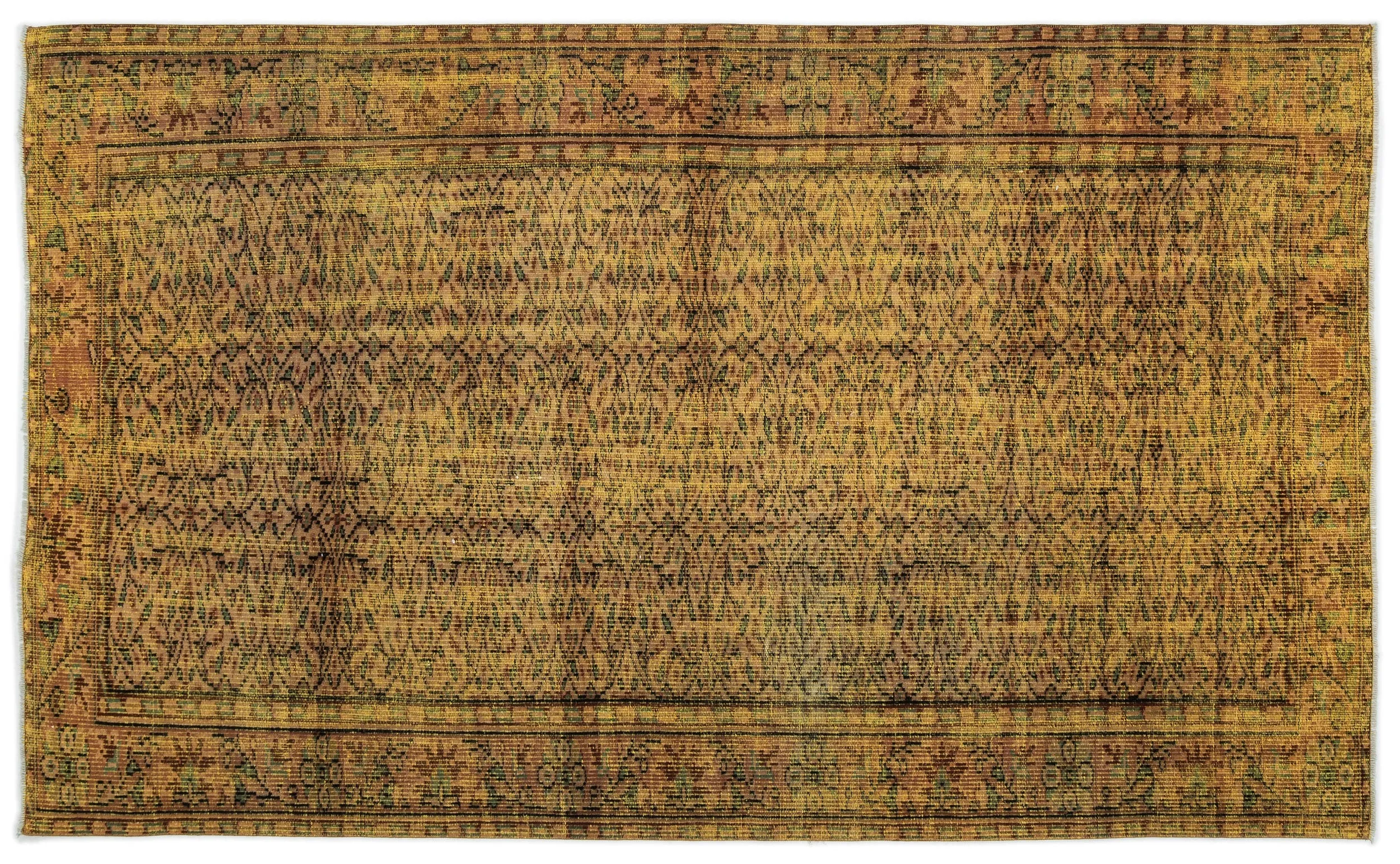 Retro Design Yellow Over Dyed Vintage Rug 5'3'' x 8'6'' ft 160 x 260 cm