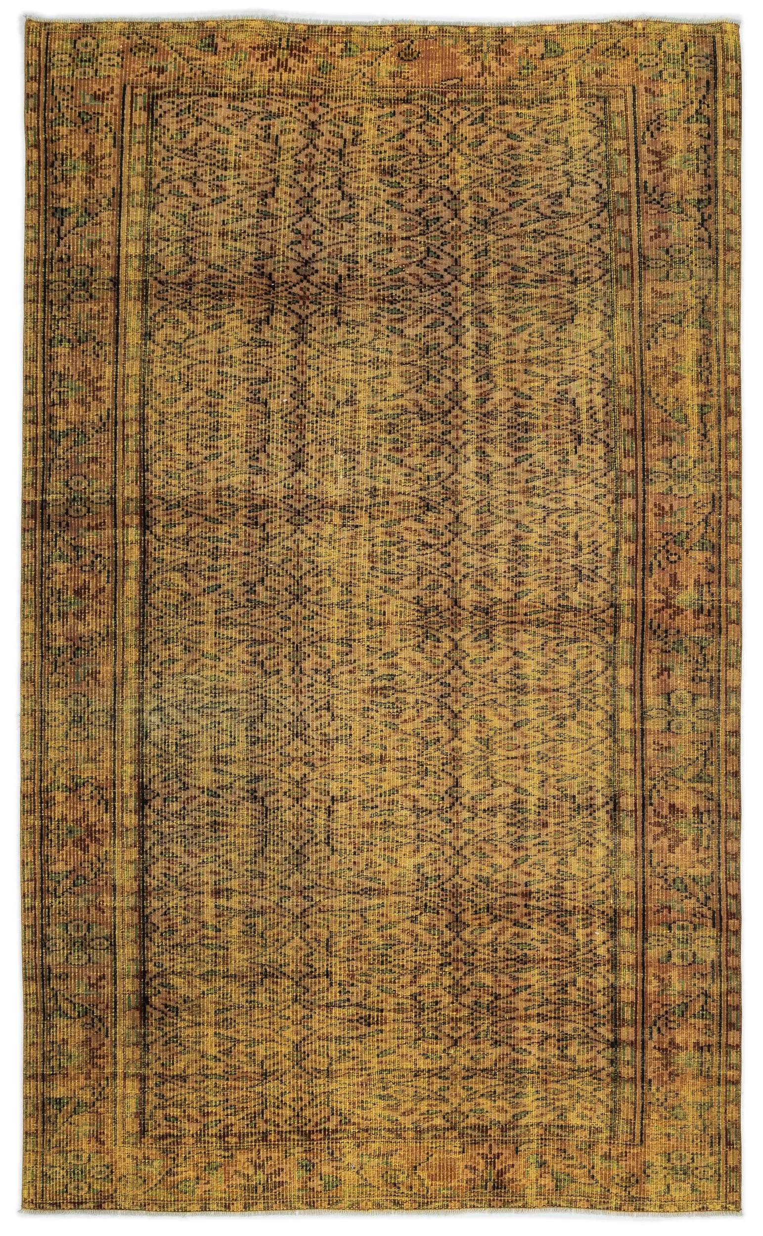 Retro Design Yellow Over Dyed Vintage Rug 5'3'' x 8'6'' ft 160 x 260 cm