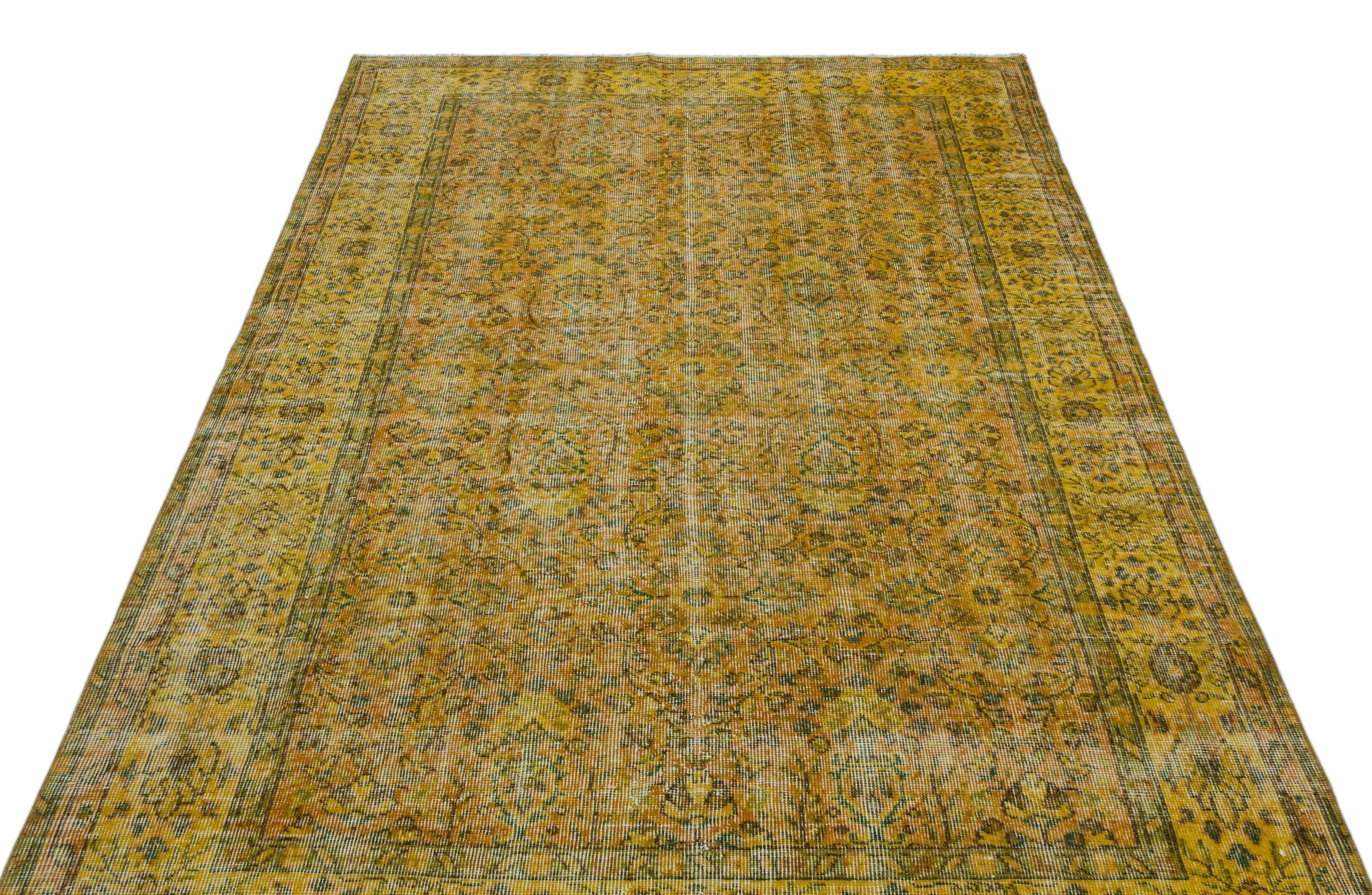 Retro Design Yellow Over Dyed Vintage Rug 5'4'' x 9'1'' ft 162 x 278 cm