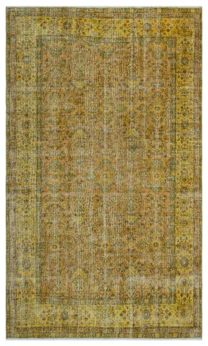 Retro Design Yellow Over Dyed Vintage Rug 5'4'' x 9'1'' ft 162 x 278 cm