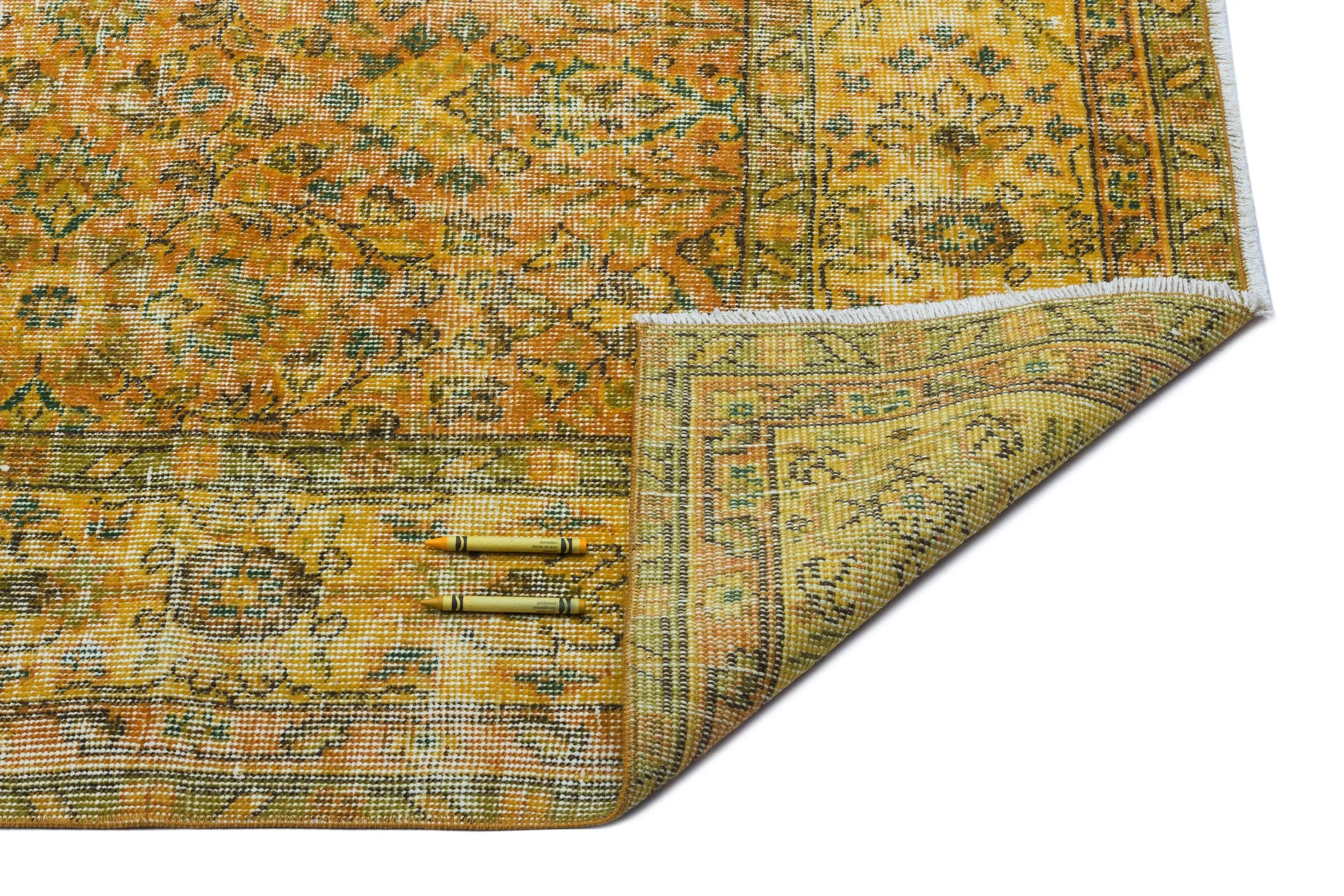 Retro Design Yellow Over Dyed Vintage Rug 5'4'' x 9'1'' ft 162 x 278 cm