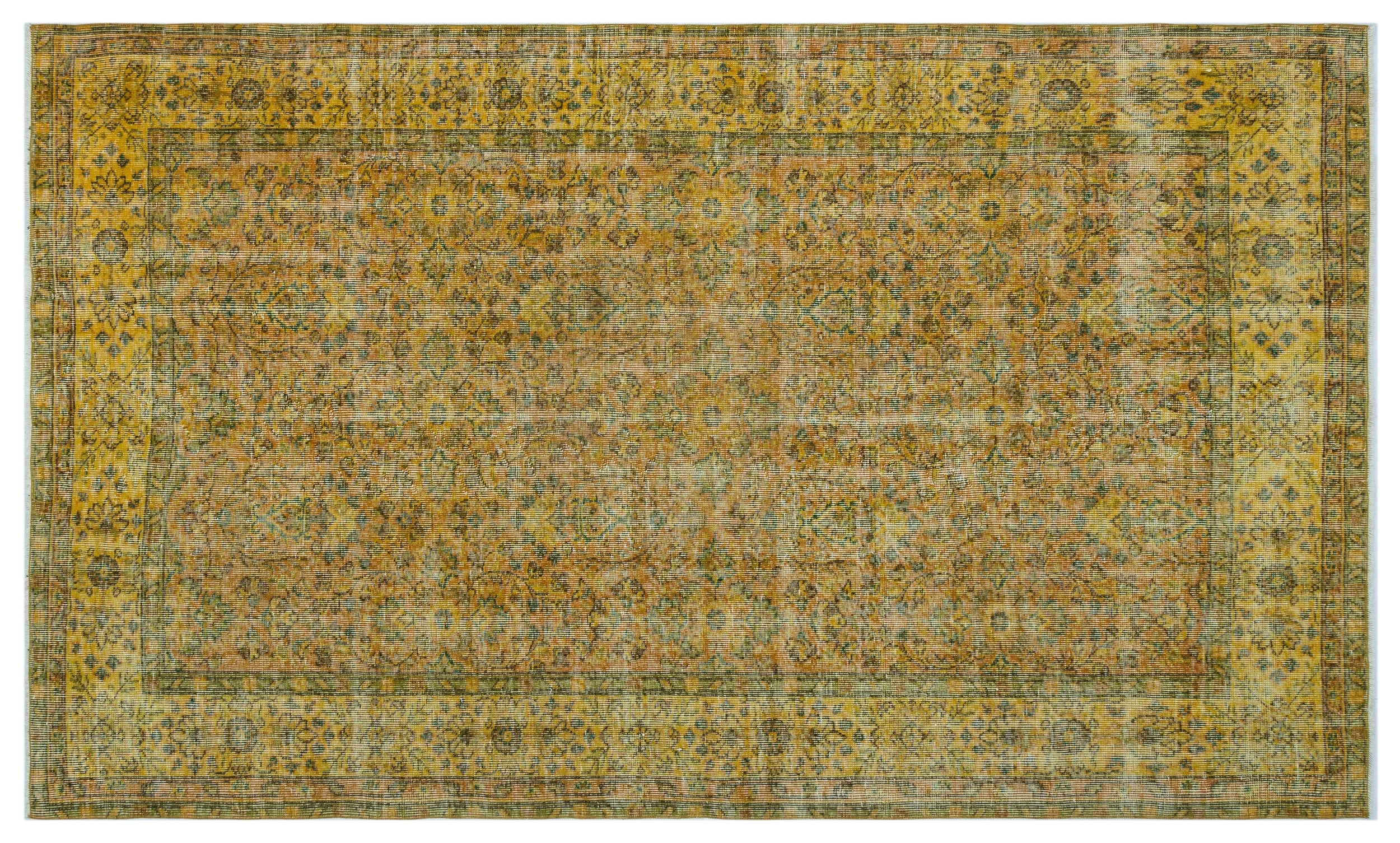 Retro Design Yellow Over Dyed Vintage Rug 5'4'' x 9'1'' ft 162 x 278 cm