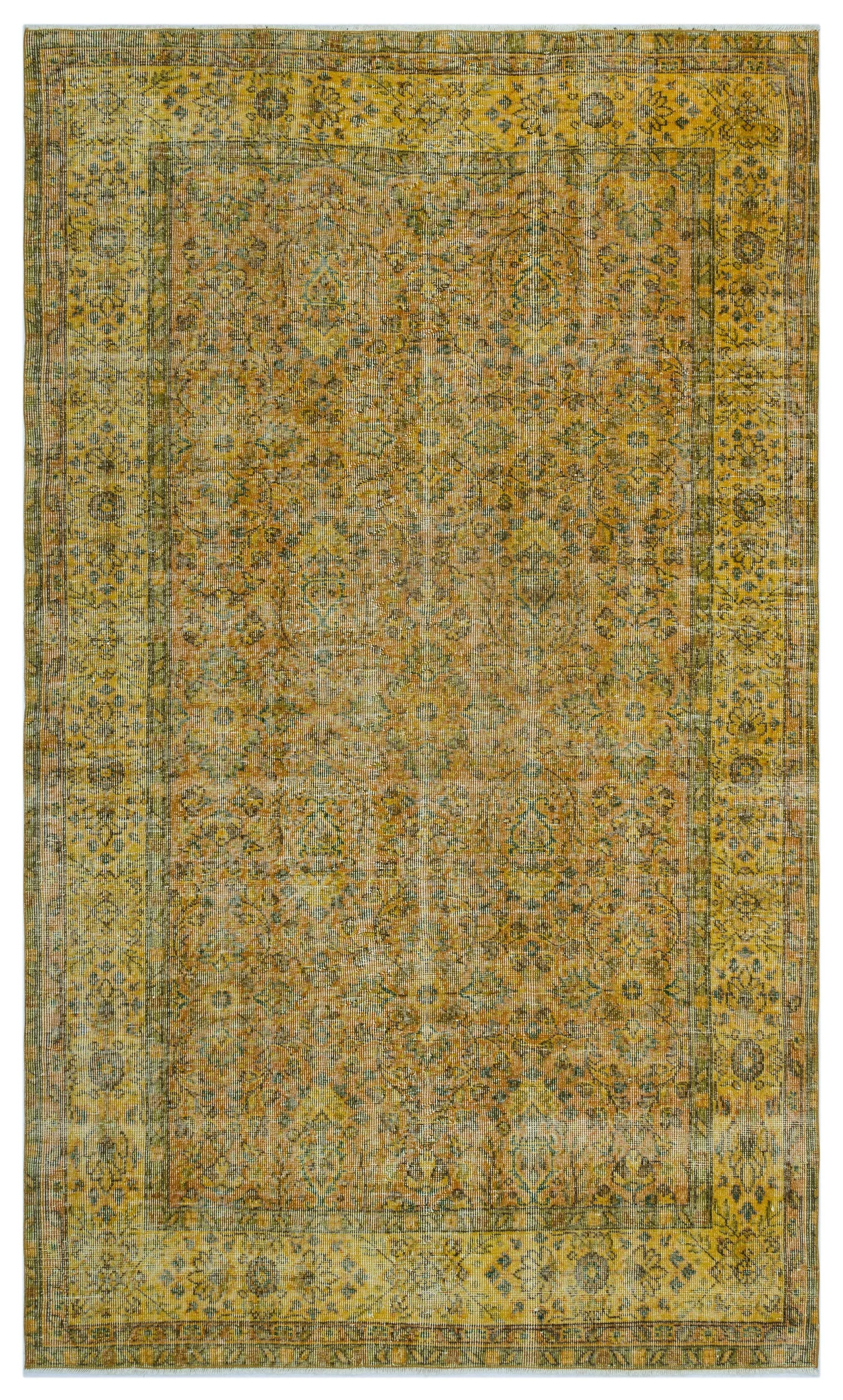 Retro Design Yellow Over Dyed Vintage Rug 5'4'' x 9'1'' ft 162 x 278 cm