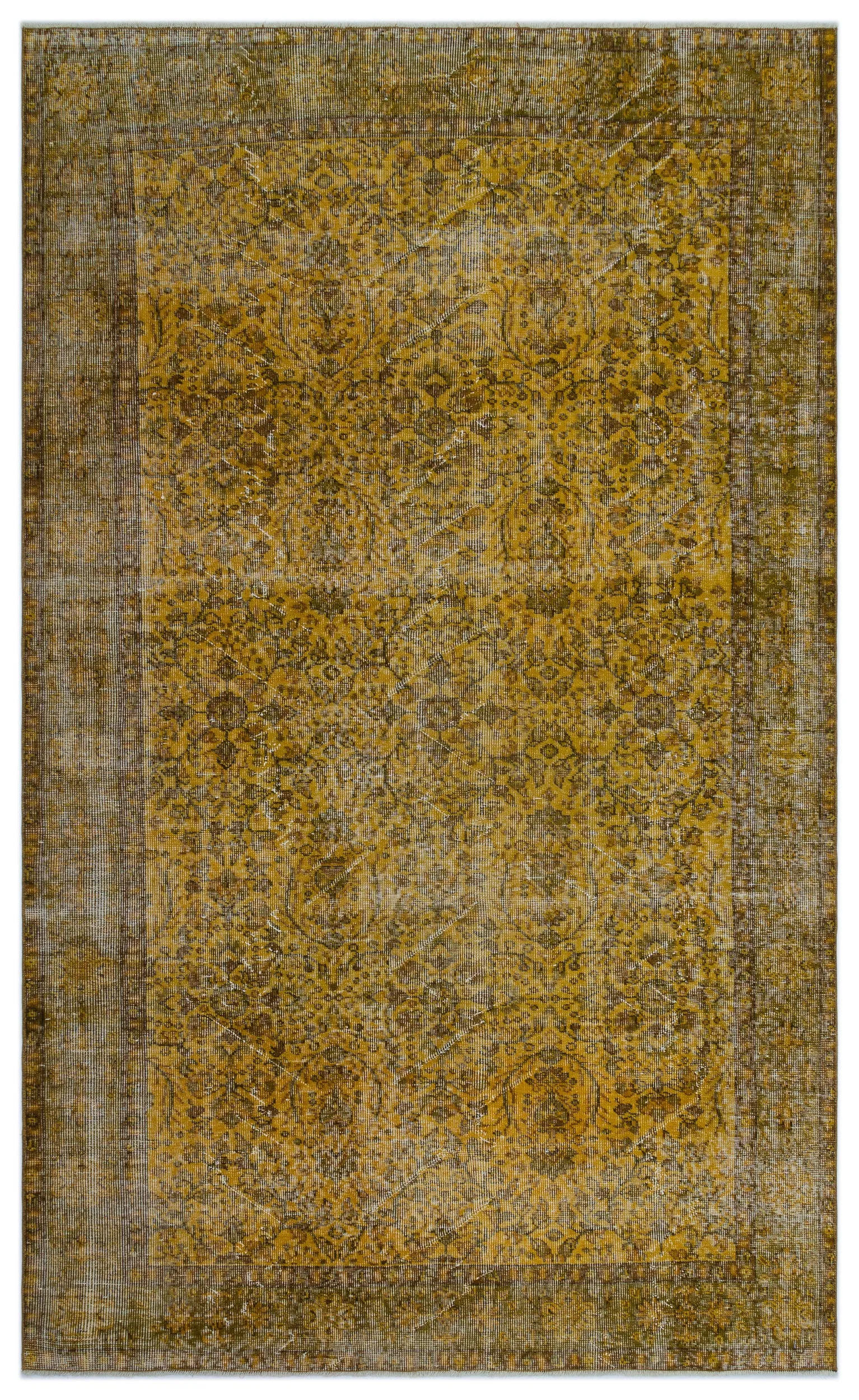 Retro Design Yellow Over Dyed Vintage Rug 5'5'' x 8'11'' ft 166 x 272 cm