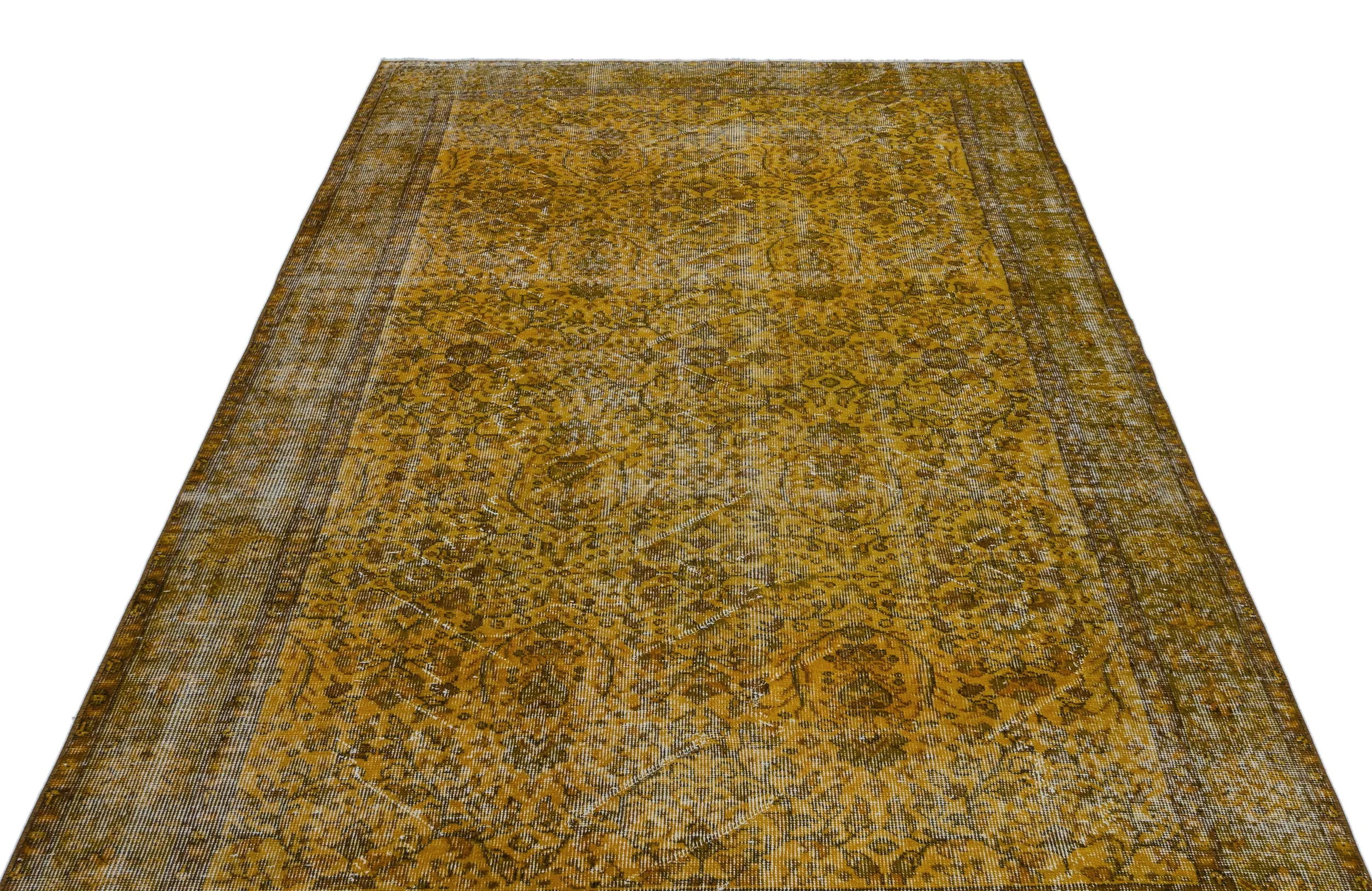 Retro Design Yellow Over Dyed Vintage Rug 5'5'' x 8'11'' ft 166 x 272 cm