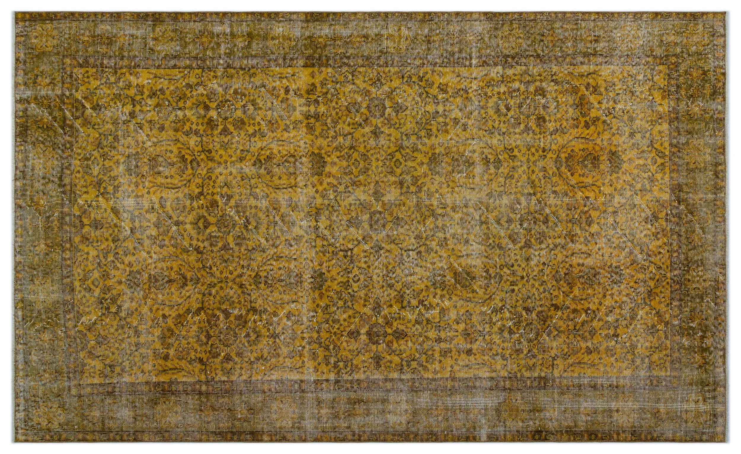 Retro Design Yellow Over Dyed Vintage Rug 5'5'' x 8'11'' ft 166 x 272 cm