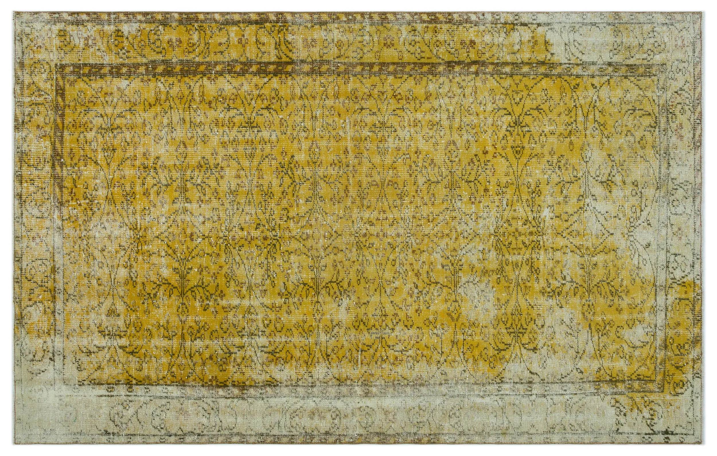 Retro Design Yellow Over Dyed Vintage Rug 5'5'' x 8'7'' ft 166 x 262 cm
