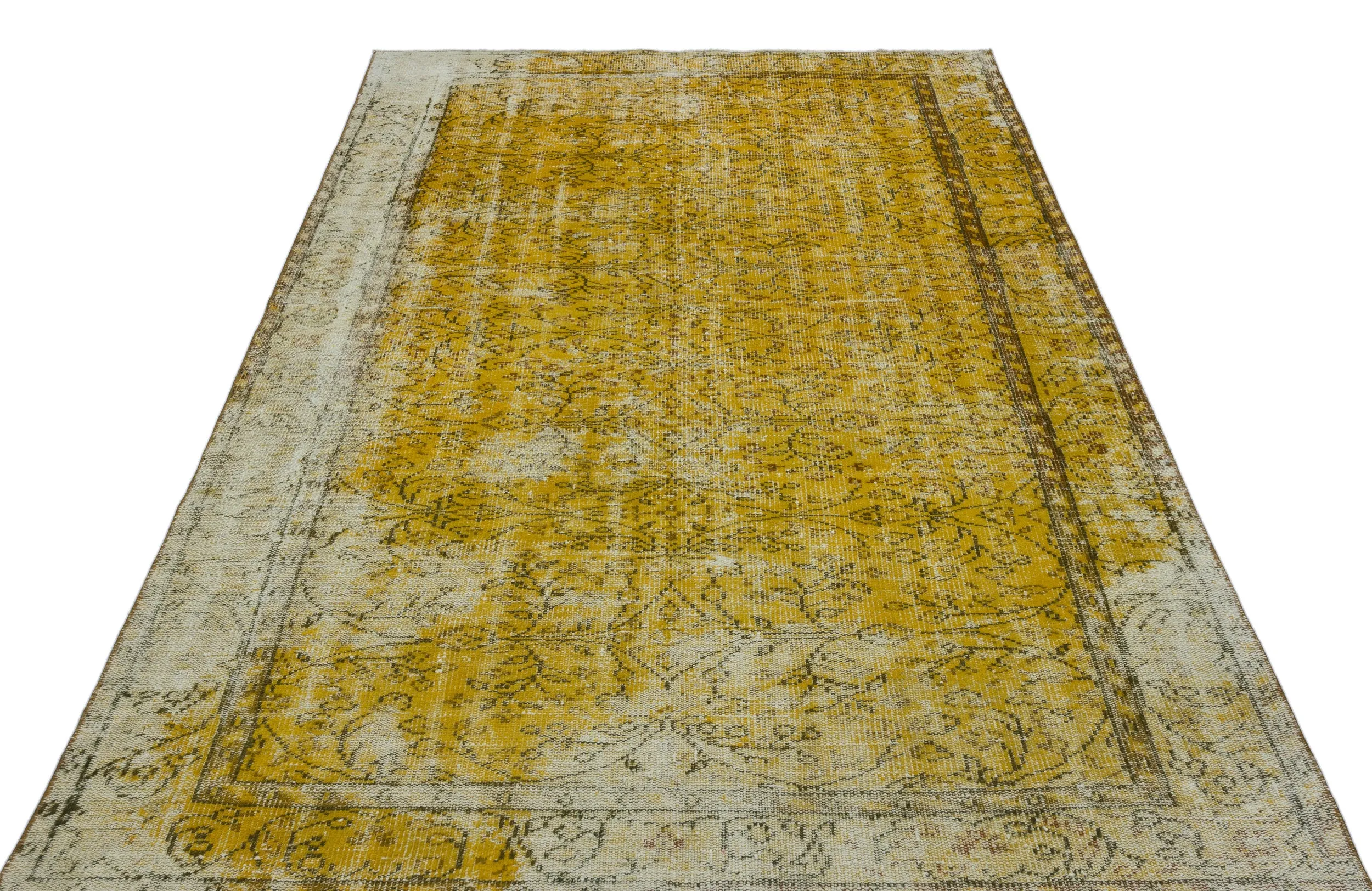 Retro Design Yellow Over Dyed Vintage Rug 5'5'' x 8'7'' ft 166 x 262 cm