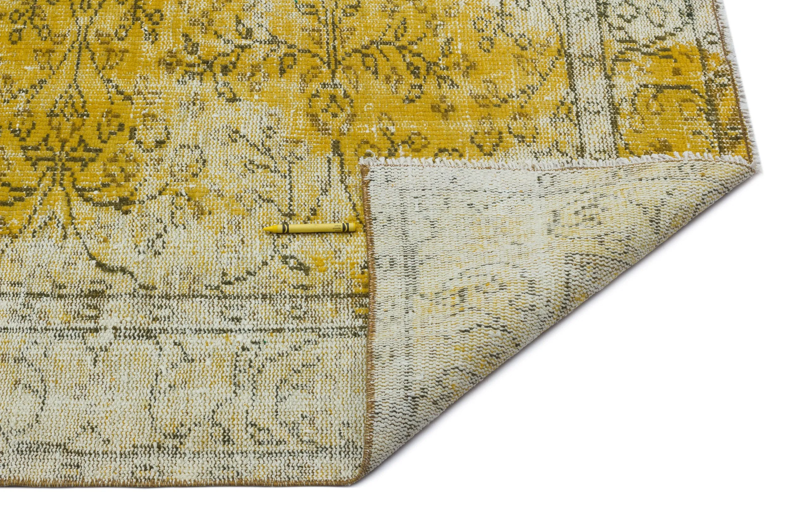Retro Design Yellow Over Dyed Vintage Rug 5'5'' x 8'7'' ft 166 x 262 cm