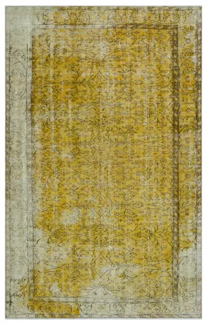 Retro Design Yellow Over Dyed Vintage Rug 5'5'' x 8'7'' ft 166 x 262 cm