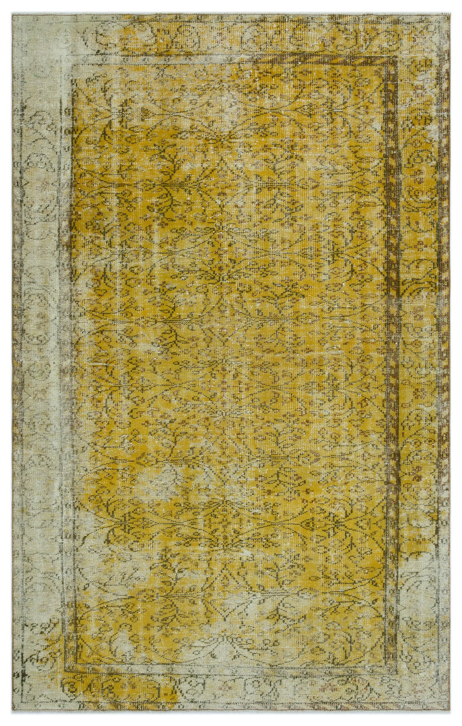 Retro Design Yellow Over Dyed Vintage Rug 5'5'' x 8'7'' ft 166 x 262 cm