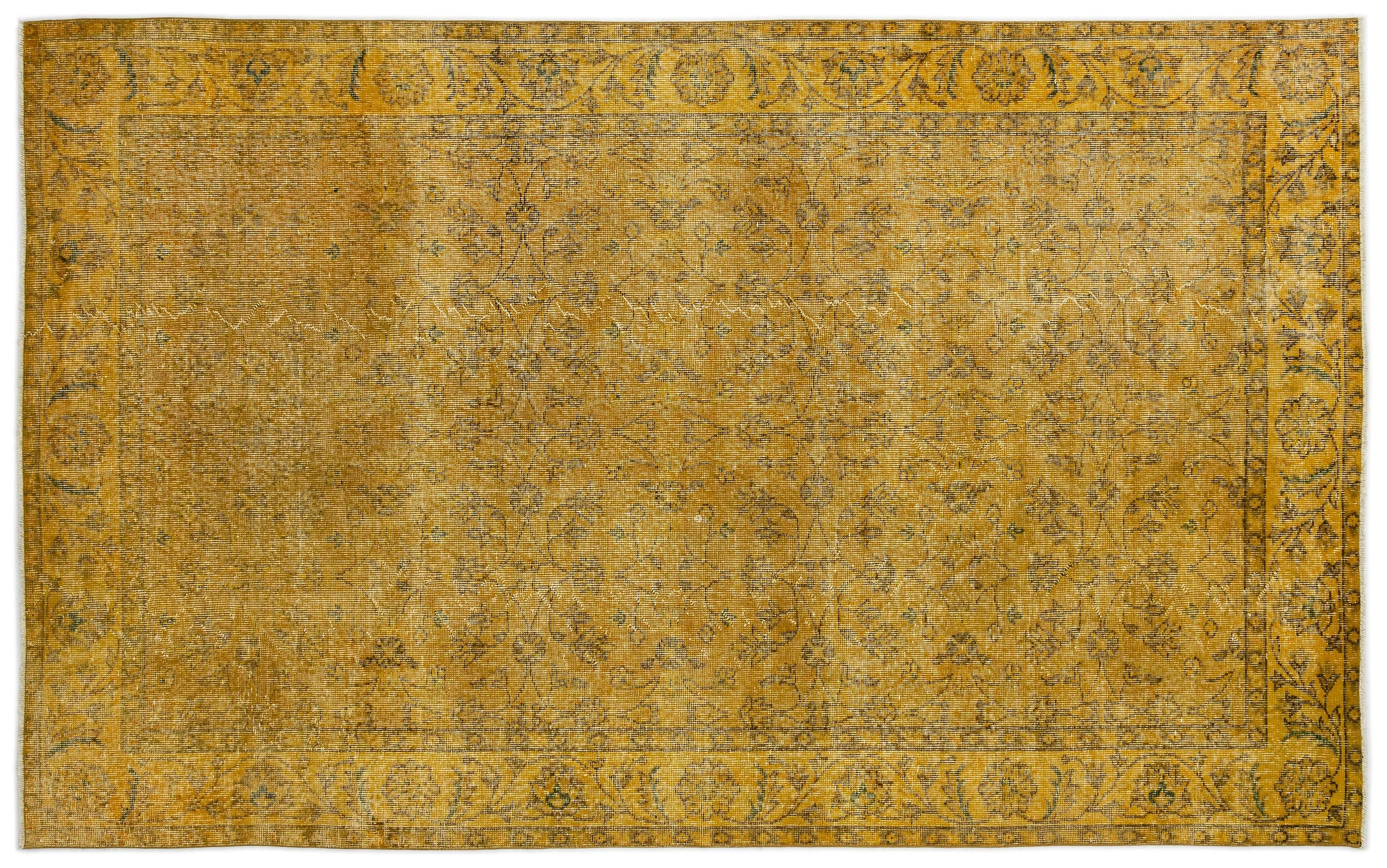 Retro Design Yellow Over Dyed Vintage Rug 5'5'' x 8'8'' ft 165 x 264 cm