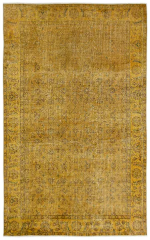 Retro Design Yellow Over Dyed Vintage Rug 5'5'' x 8'8'' ft 165 x 264 cm