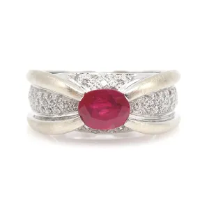 Retro Inspired Diamond and Ruby Criss Cross Ring