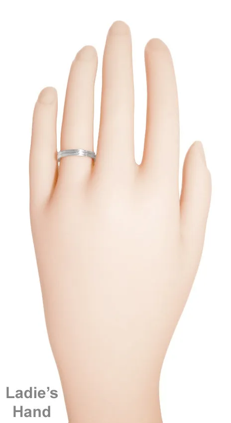 Retro Moderne 3mm Double Grooved Wedding Band Ring in 14 Karat White Gold | 1950s Design