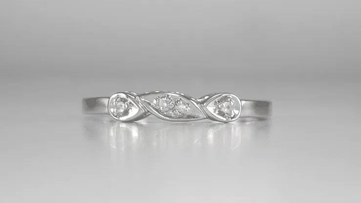 Retro Moderne Raindrop White Sapphire Filigree Wedding Ring in 14 Karat White Gold