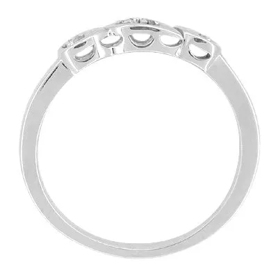 Retro Moderne Raindrop White Sapphire Filigree Wedding Ring in 14 Karat White Gold