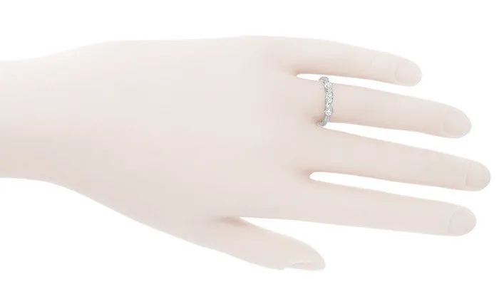 Retro Moderne Raindrop White Sapphire Filigree Wedding Ring in 14 Karat White Gold