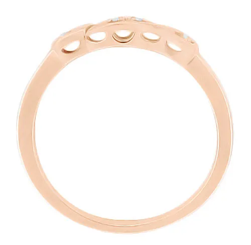 Retro Moderne White Sapphire Filigree Wedding Ring - 14K Rose Gold