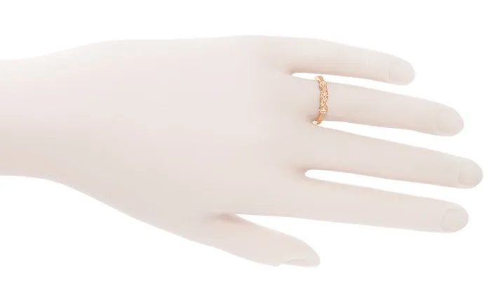 Retro Moderne White Sapphire Filigree Wedding Ring - 14K Rose Gold