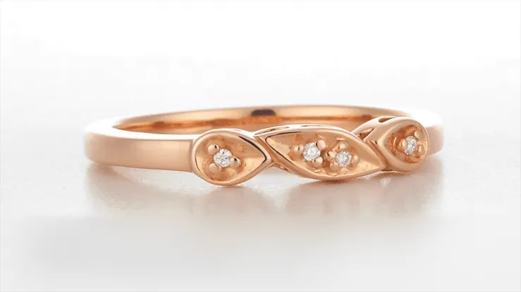 Retro Moderne White Sapphire Filigree Wedding Ring - 14K Rose Gold